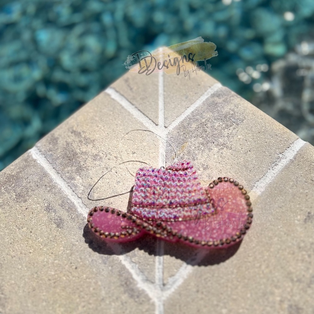 Blinged out car freshie cowgirl hat tutti fruity scent